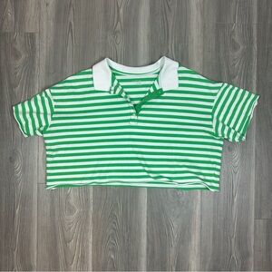 Offline by Aerie Cropped Striped Polo Distressed‎ Collar M